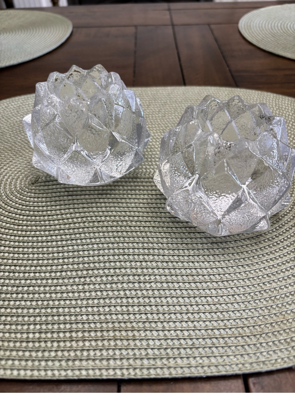 Two vintage signed crystal glass artichokes orrefors votive candle holders